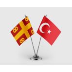 Punto Dizayn Bizans Imparatorluğu ve Türk Bayrağı Ikili Saten Masa Bayrağı Takımı