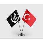 Punto Dizayn Bozkurt Siyah ve Türk Bayrağı Ikili Saten Masa Bayrağı Takımı