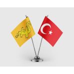 Punto Dizayn Büyük Hun Imparatorluğu ve Türkiye Bayrağı Ikili Saten Masa Bayrağı Takımı