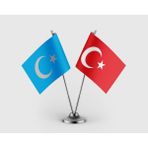 Punto Dizayn Doğu Türkistan Bayrağı ve Türk Bayrağı Ikili Saten Masa Bayrağı Takımı