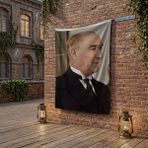 Punto Dizayn Gazi Mustafa Kemal Atatürk Yan Portre Poster Bayrak Raşel Kumaş 100X150 cm ATA58