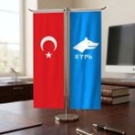 Punto Dizayn Göktürk Türk Kağanlığı ve Türk Bayrağı Kırlangıç T Tipi Masa Bayrak Takımı