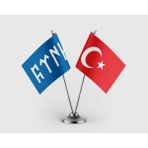 Punto Dizayn Göktürkçe Türk Mavi ve Türk Bayrağı Ikili Saten Masa Bayrağı Takımı