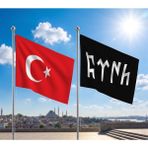 Punto Dizayn Göktürkçe Türk Yazılı Siyah Bayrağı ve Alpaka Kumaş Türk Bayrağı 2'li Set 70X105CM