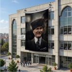 Punto Dizayn Gülümseyen Mustafa Kemal Atatürk Portresi Poster Bayrak Raşel Kumaş 6x9 Metre ATA65