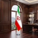 Punto Dizayn Iran Devleti Direkli - Altın Saçaklı Saten Makam Bayrağı Seti (Krom Direk)