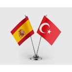 Punto Dizayn Ispanya Bayrağı ve Türk Bayrağı Ikili Saten Masa Bayrağı Takımı
