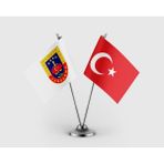 Punto Dizayn Jandarma Genel Komutanlığı ve Türk Bayrağı Ikili Saten Masa Bayrağı Takımı