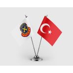 Punto Dizayn Jandarma Trafik ve Türk Bayrağı Ikili Saten Masa Bayrağı Takımı