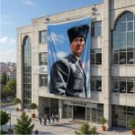 Punto Dizayn Kalpaklı Atatürk Portresi Poster Bayrak Raşel Kumaş 6x9 Metre ATA81