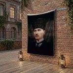 Punto Dizayn Kalpaklı Gazi Mustafa Kemal Atatürk Portresi Poster Bayrak Raşel Kumaş 100X150 cm ATA35
