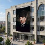 Punto Dizayn Kalpaklı Gazi Mustafa Kemal Atatürk Portresi Poster Bayrak Raşel Kumaş 6x9 Metre ATA35