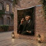 Punto Dizayn Kalpaklı Mustafa Kemal Atatürk Portresi Poster Bayrak Raşel Kumaş 100X150 cm ATA70