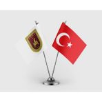 Punto Dizayn Kara Kuvvetleri Bayrağı ve Türk Bayrağı Ikili Saten Masa Bayrağı Takımı