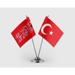 Punto Dizayn Kelime-I Tevhid Bayrağı Kırmızı ve Türkiye Bayrağı Ikili Saten Masa Bayrağı Takımı