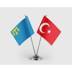 Punto Dizayn Kırım Hanlığı ve Türk Bayrağı Ikili Saten Masa Bayrağı Takımı