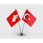 Punto Dizayn Kırmızı Göktürk ve Türkiye Bayrağı Ikili Saten Masa Bayrağı Takımı