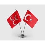 Punto Dizayn Kırmızı Üç Hilal ve Türk Bayrağı Ikili Saten Masa Bayrağı Takımı