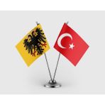 Punto Dizayn Kutsal Roma Imparatorluğu ve Türk Bayrağı Ikili Saten Masa Bayrağı Takımı