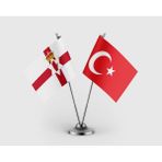 Punto Dizayn Kuzey Irlanda ve Türkiye Bayrağı Ikili Saten Masa Bayrağı Takımı