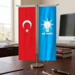 Punto Dizayn Mavi Ak Parti ve Türk Bayrağı Kırlangıç T Tipi Masa Bayrak Takımı