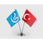 Punto Dizayn Mavi Bozkurt ve Türkiye Bayrağı Ikili Saten Masa Bayrağı Takımı