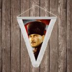 Punto Dizayn Mavi Gözlü Kalpaklı Gazi Mustafa Kemal Atatürk Ay Yıldız Poster Beyaz Saçaklı Üçgen Flama Bayrak Hatıra Flama ATA37