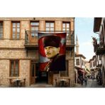 Punto Dizayn Mavi Gözlü Kalpaklı Gazi Mustafa Kemal Atatürk Ay Yıldız Poster Poster Bayrak Premium Raşel Kumaş 300X450CM ATA37