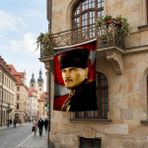 Punto Dizayn Mavi Gözlü Kalpaklı Gazi Mustafa Kemal Atatürk Ay Yıldız Poster Poster Bayrak Premium Raşel Kumaş ATA37