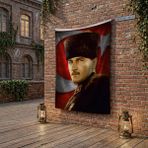 Punto Dizayn Mavi Gözlü Kalpaklı Gazi Mustafa Kemal Atatürk Ay Yıldız Poster poster Bayrak Raşel Kumaş 100x150 cm ATA37