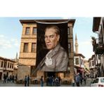 Punto Dizayn Mavi Gözlü Ulu Önder Mustafa Kemal Atatürk Poster Bayrak Premium Raşel Kumaş ATA56