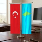 Punto Dizayn Mavi Yeşil Göktürk ve Türk Bayrağı Kırlangıç T Tipi Masa Bayrak Takımı