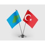 Punto Dizayn Mavi Yeşil Göktürk ve Türkiye Bayrağı Ikili Saten Masa Bayrağı Takımı