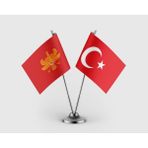 Punto Dizayn Med Imparatorluğu Bayrağı ve Türk Bayrağı Ikili Saten Masa Bayrağı Takımı