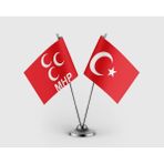 Punto Dizayn Mhp Bayrağı ve Türkiye Cumhuriyeti Bayrağı Ikili Saten Masa Bayrağı Takımı