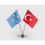 Punto Dizayn Mikronezya Bayrağı ve Türk Bayrağı Ikili Saten Masa Bayrağı Takımı