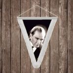 Punto Dizayn Mustafa Kemal Atatürk Altın Imzalı Poster Beyaz Saçaklı Üçgen Flama Bayrak Hatıra Flama ATA42