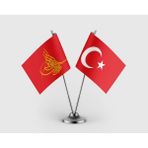 Punto Dizayn Osmanlı Tuğrası ve Türkiye Bayrağı Ikili Saten Masa Bayrağı Takımı