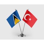 Punto Dizayn Saint Lucia ve Türk Bayrağı Ikili Saten Masa Bayrağı Takımı