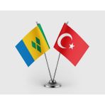 Punto Dizayn Saint Vincent ve Grenadinler Bayrağı ve Türk Bayrağı Ikili Saten Masa Bayrağı Takımı