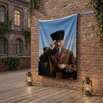 Punto Dizayn Selam Veren Atatürk Portresi Poster Bayrak Raşel Kumaş 100X150 cm ATA85