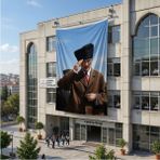 Punto Dizayn Selam Veren Atatürk Portresi Poster Bayrak Raşel Kumaş 6x9 Metre ATA85