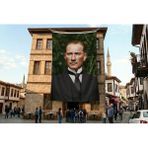 Punto Dizayn Sivil Takım Elbiseli Gazi Mustafa Kemal Atatürk Portre Poster Bayrak Premium Raşel Kumaş ATA64