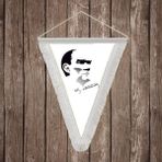 Punto Dizayn Siyah - Beyaz Mustafa Kemal Atatürk Silüeti ve Imza Beyaz Saçaklı Üçgen Flama Bayrak Hatıra Flama ATA27