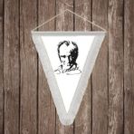 Punto Dizayn Siyah - Beyaz Mustafa Kemal Atatürk Silüeti ve Imza Beyaz Saçaklı Üçgen Flama Bayrak Hatıra Flama ATA28