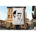 Punto Dizayn Siyah - Beyaz Mustafa Kemal Atatürk Silüeti ve Imza Poster Bayrak Premium Raşel Kumaş ATA27