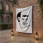 Punto Dizayn Siyah - Beyaz Mustafa Kemal Atatürk Silüeti ve İmza poster Bayrak Raşel Kumaş 100x150 cm ATA27