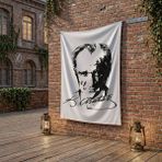 Punto Dizayn Siyah - Beyaz Mustafa Kemal Atatürk Silüeti ve Imza Poster Bayrak Raşel Kumaş 100X150 cm ATA28