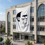 Punto Dizayn Siyah - Beyaz Mustafa Kemal Atatürk Silüeti ve Imza Poster Bayrak Raşel Kumaş 6x9 Metre ATA27
