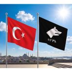 Punto Dizayn Siyah Beyaz Türk Yazılı Göktürk Bayrağı ve Alpaka Kumaş Türk Bayrağı 2'li Set 70X105CM